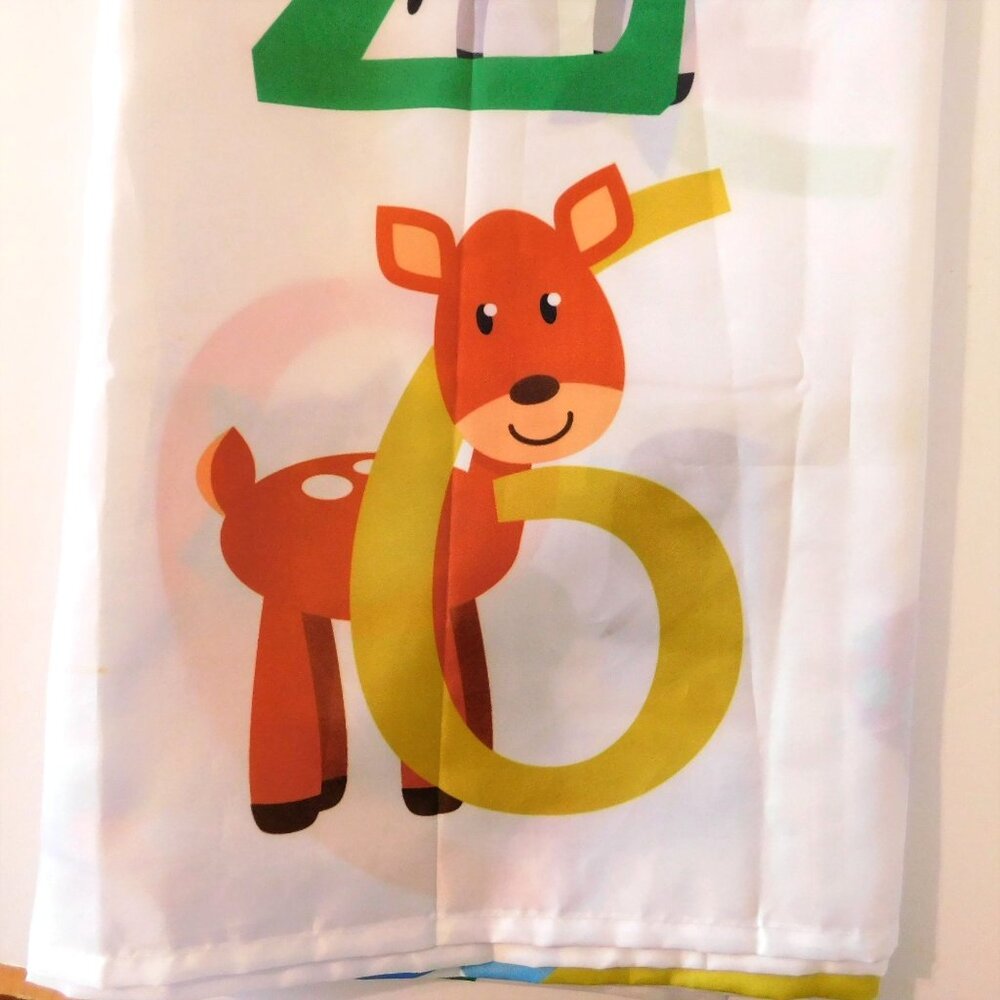 Kids Alphabet Numbers Shower Curtain 71 x 71 Animals ABC Colorful White Cute - Picture 6 of 9